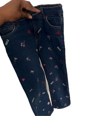 Girls Size 6T Jeans | Cute Heart & Floral Embroidery | Like New